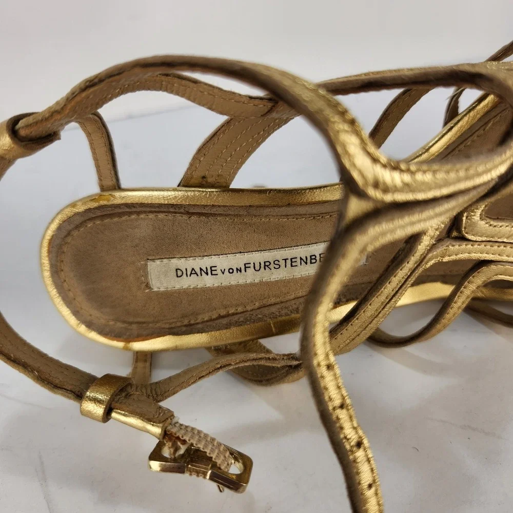 Diane Von Furstenberg DVF Women's 7M Gold Metallic Cage High Heel Sandals